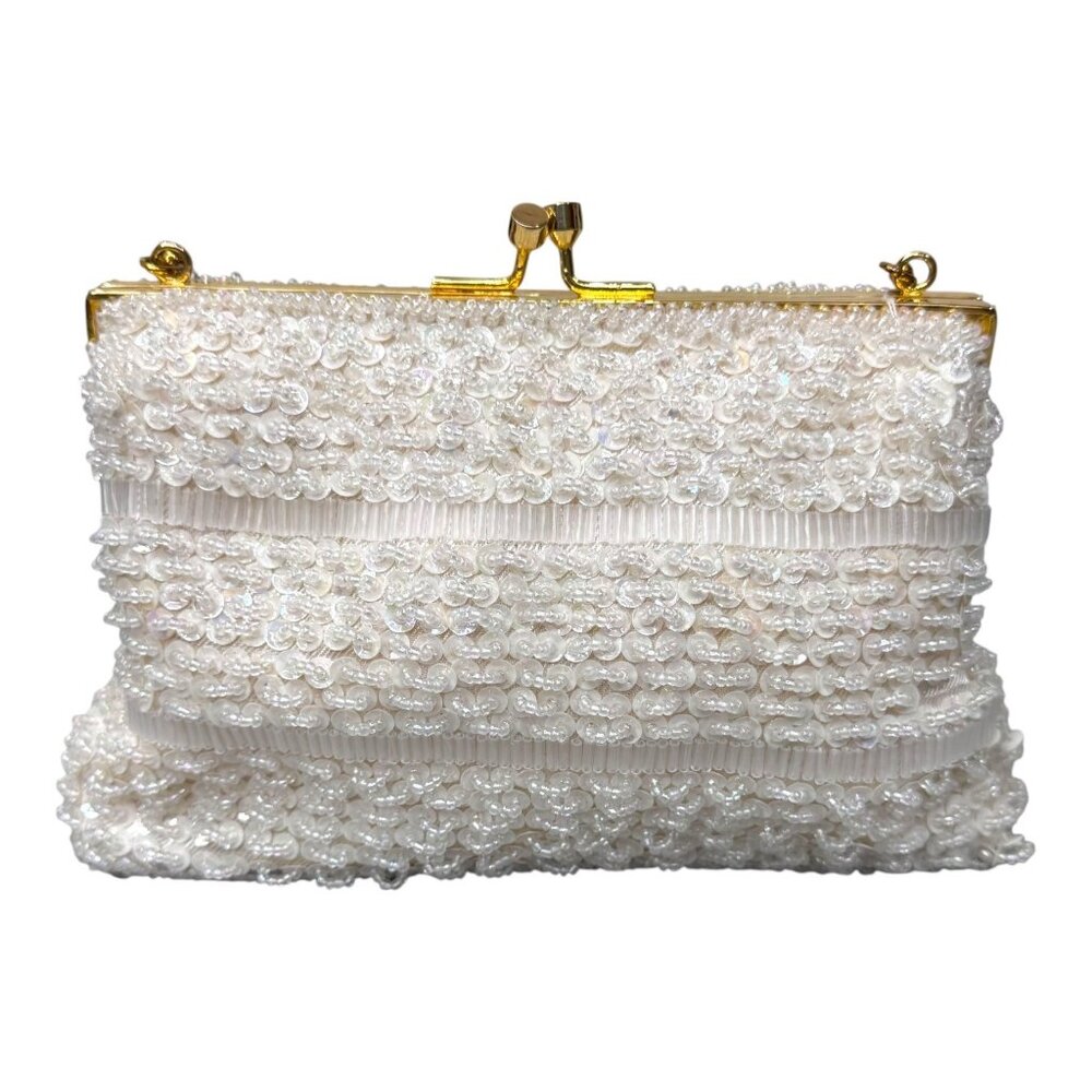 Vintage Walborg Evening Clutch Purse Kisslock Shoulder Bag Chain Strap & Gold